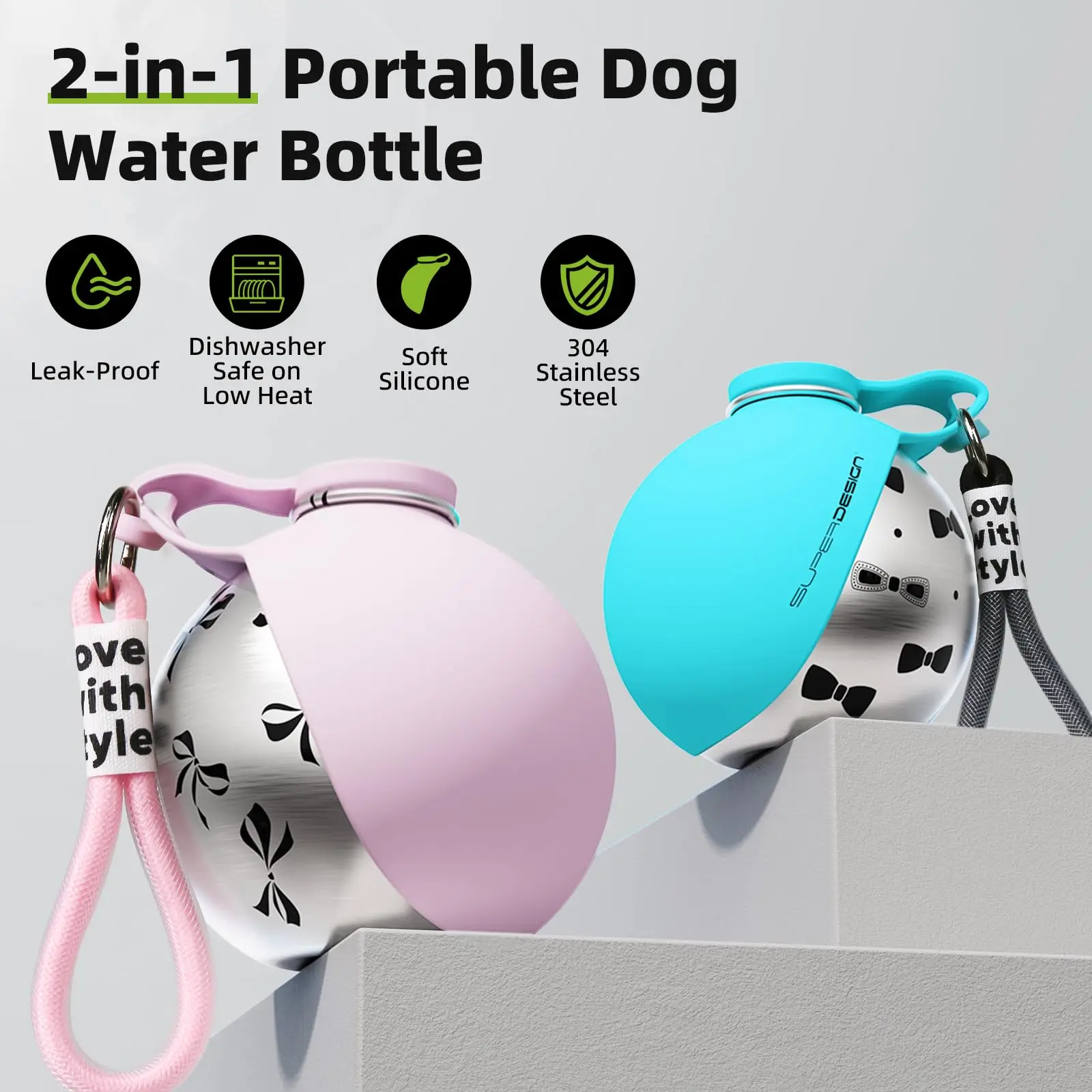 2-in-1 Tragbare Hundewasserflasche für Kleine Hunde - Auslaufsichere & Kompakte Reise-Hundewasserflasche
