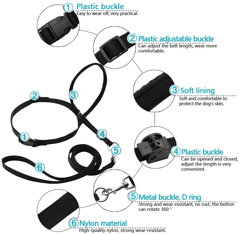 Verstellbares Nylon-Hundehalsband, gepolstertes Kopfgeschirr, sanftes – Bild 5