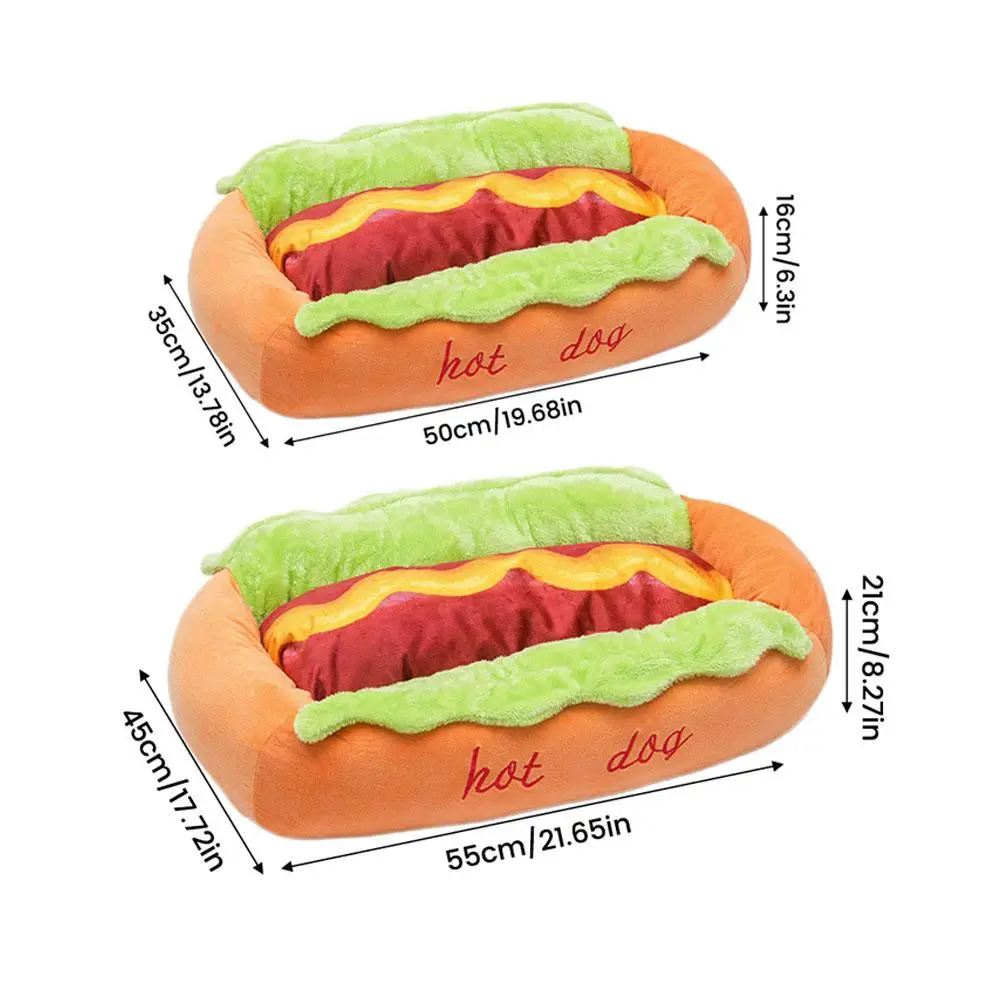 Haustierbett in Hot-Dog-Form, Hundeliege, Katzenschlafkissen, Weiche – Bild 6