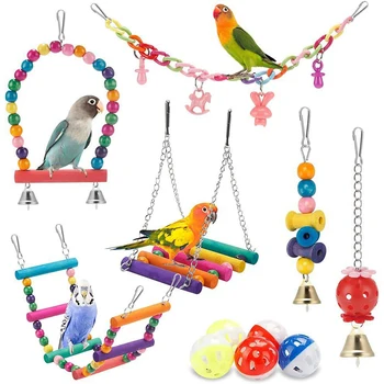 Vogelkäfig-Spielzeug für Papageien, Holzvögel, Schaukel, zuverlässig, kaubar, Beißbrücke, Holzperlenform