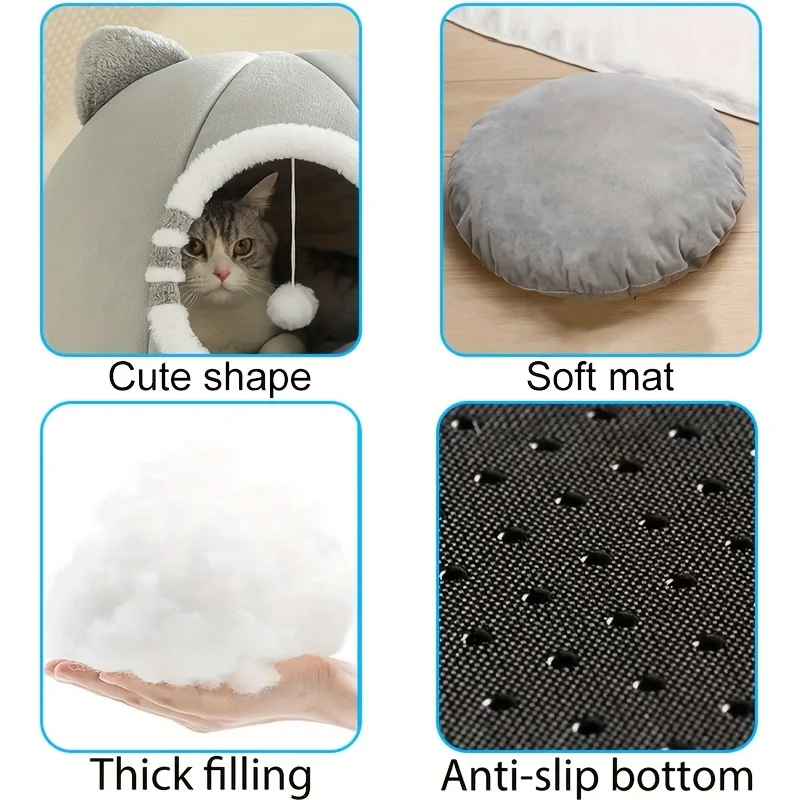 Tiefschlaf-Katzenhöhle mit weicher Matte für Katzen, Haustierprodukte – Bild 4