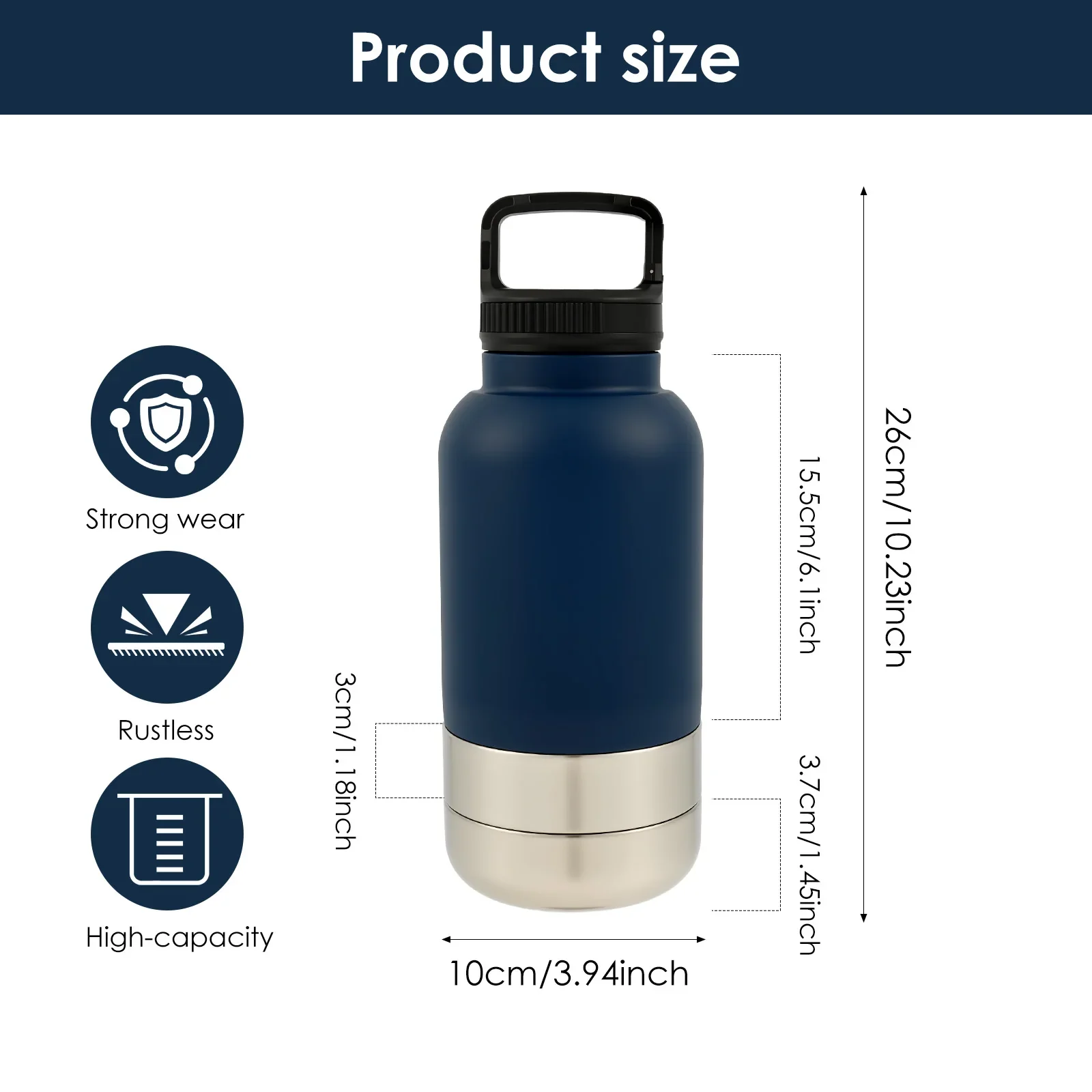 3-in-1 Hunde-Wasserflasche 32oz Edelstahl Hundetrinkflasche mit 2 Abnehmbaren Schüsseln Tragbarer