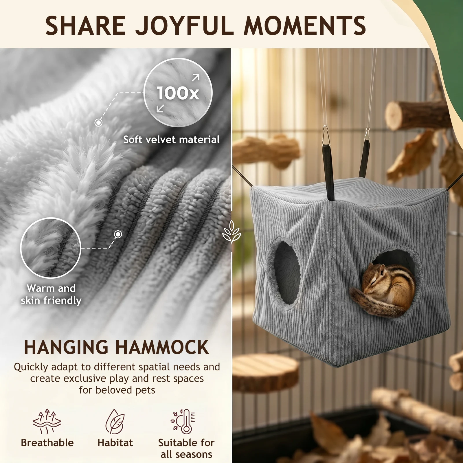 4er-Pack Hamster-Hängematte-Set Meerschweinchen-Hängebett mit Haken – Bild 3