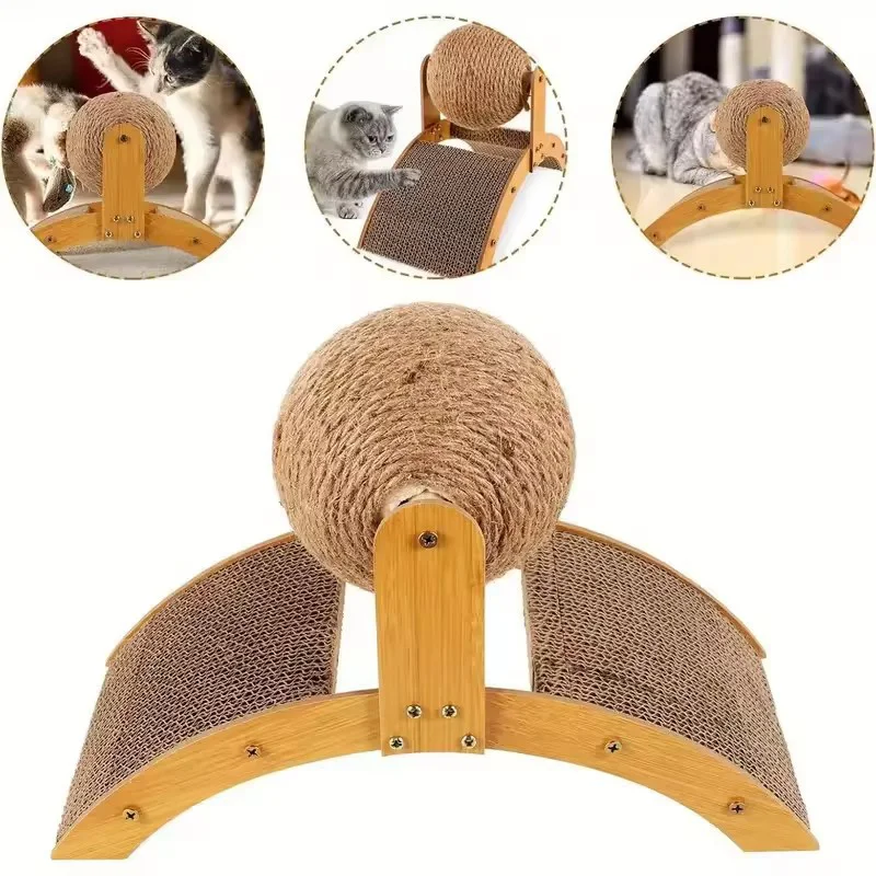 2-in-1-Kratzball für Katzen, Katzenkratzer aus Holz, Sisal-Kratzbrett – Bild 6
