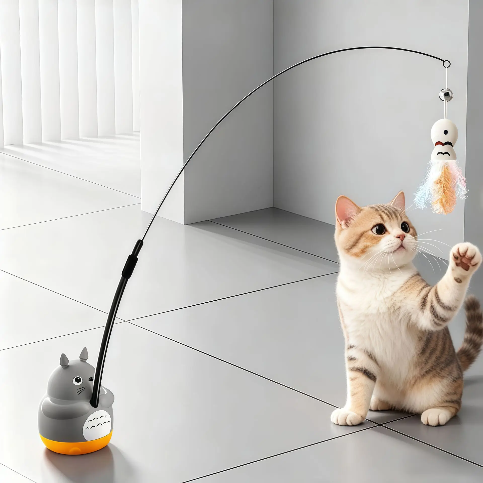 Rotierender Katzenspielstab mit Stahldraht, niedliches Katzenspielzeug mit Glocke, interaktives, bissfestes