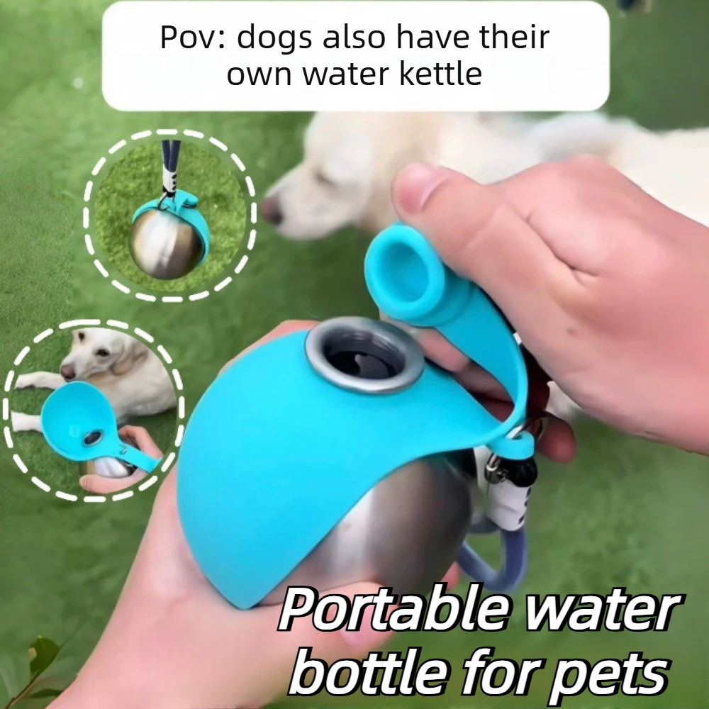 Hunde-Wasserflasche mit Abnehmbarer Silikon-Schüssel, 285ml Edelstahl-Konstruktion, Auslaufsicher