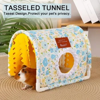 Dreieckiger Quasten-Tunnelkäfig, bodenlos, für kleine Tiere im Sommer, mit Blumenmuster, Unterschlupf