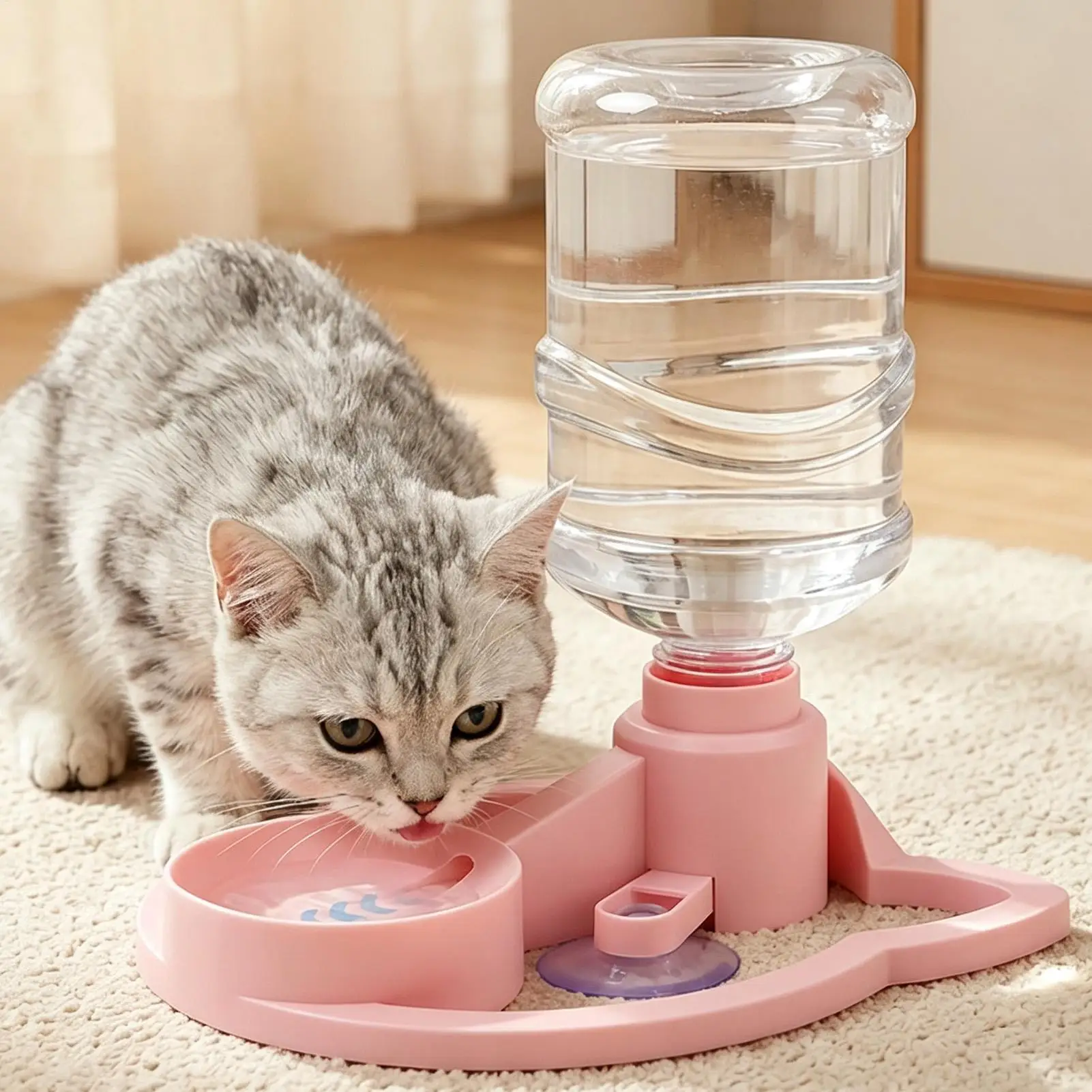 Automatischer Katzenwasserspender mit Saugnäpfen, Katzenbrunnen mit 630ml Flasche für kleine Hunde, Kätzchen