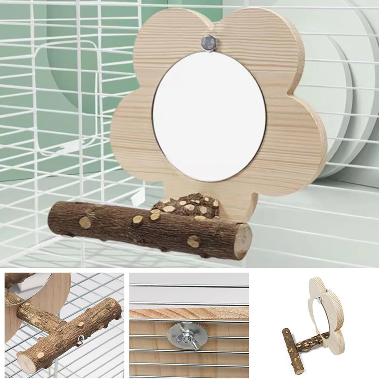 Blume Vogelkäfig Barsch Spiegel Papagei Spielen Übung Ständer Holz – Bild 4