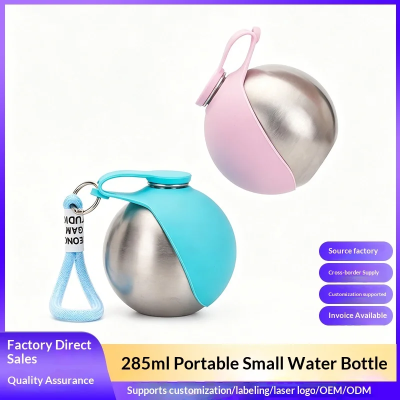 Tragbare Edelstahl-Wasserflasche für Haustiere mit faltbarer Silikonschüssel für Hunde und Katzen, geeignet
