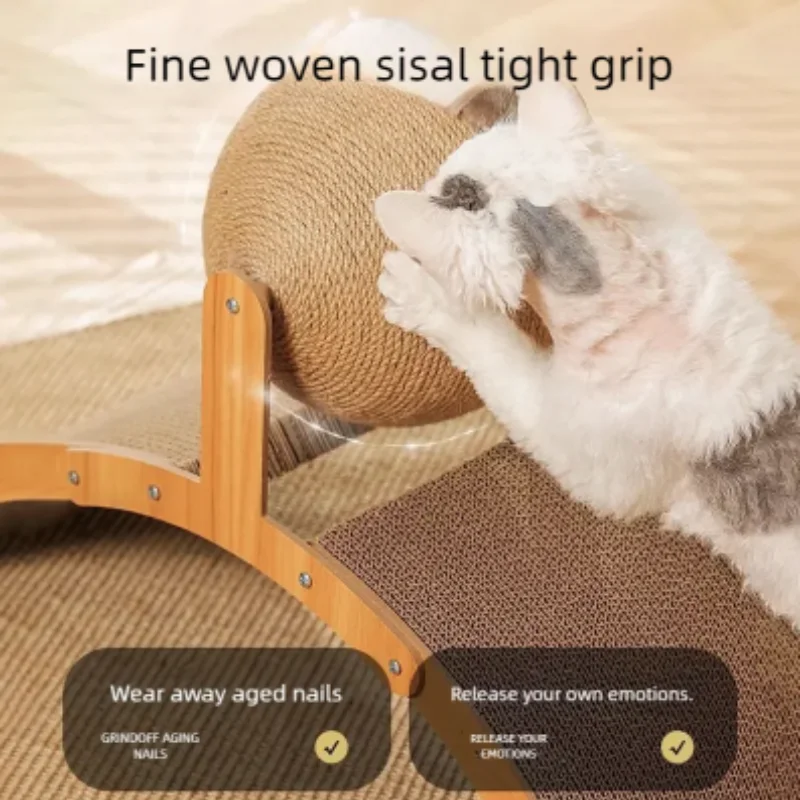2-in-1 Katzenkratzball aus Holz, Sisal-Kratzbrett, langlebiges – Bild 5