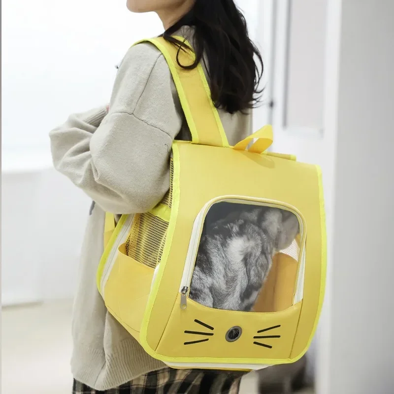 Transportträger für Haustiere, Katzen-Rucksack, Outdoor, atmungsaktiv, tragbar, Schultertasche für Katzen