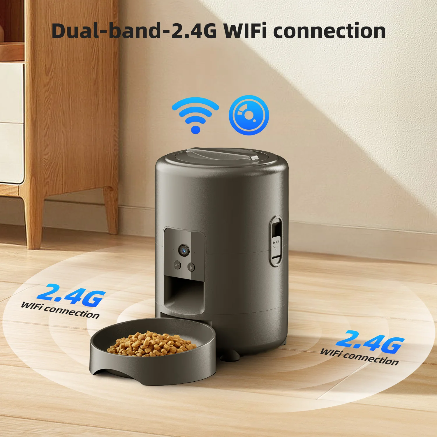 2L Druckknopf-WLAN-Kamera USB Automatischer Haustierfutterautomat – Bild 3