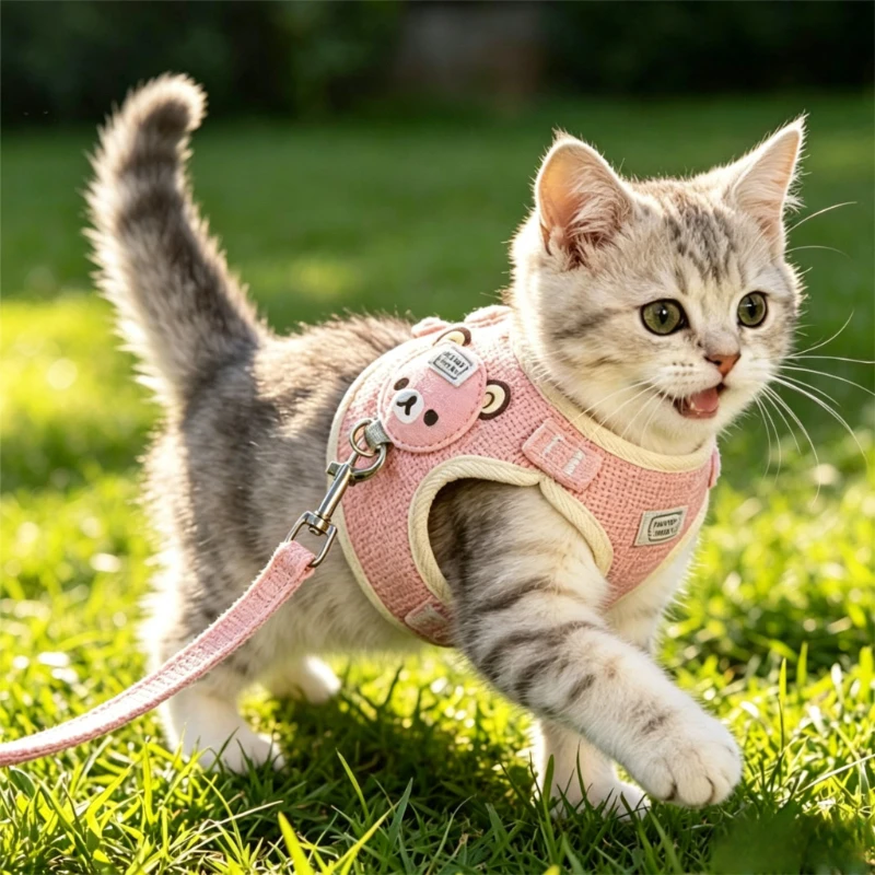 Katzen- und Hundegeschirr mit Leine, Verstellbares Netzgeschirr – Bild 3