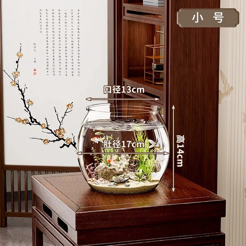 Glasähnliches Rundes Fischbecken Ökologisches Aquarium für Schreibtisch und Wohnzimmer Hochtransparentes