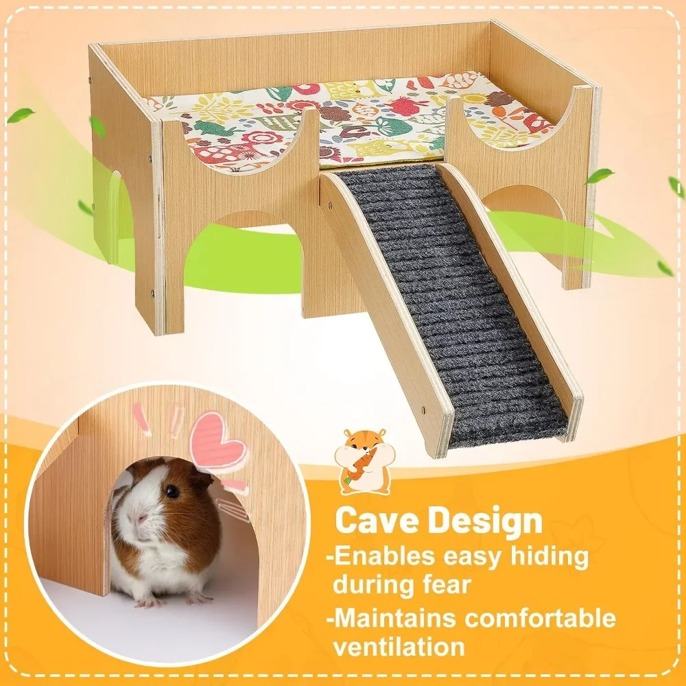 Meerschweinchenhaus aus Holz | 2-stufiges Kleintierversteck mit Treppe – Bild 3