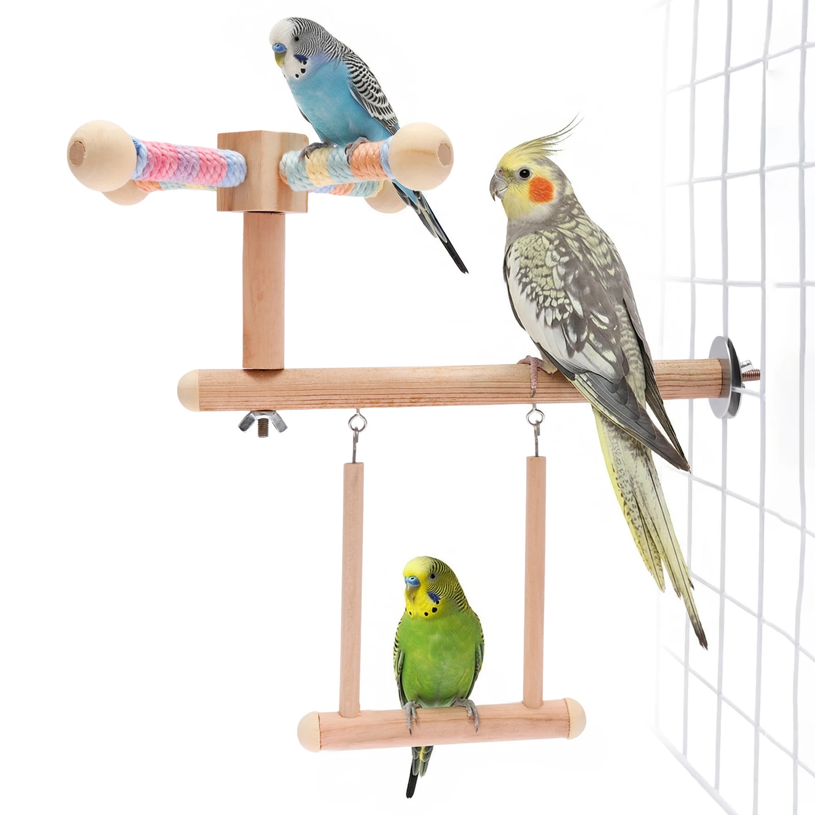 3 in 1 ﻿ Vogelsitzstange Papageien-Schaukel Käfig-Hängespielzeug Holz-Vogelspielzeug Hängematte 360 °