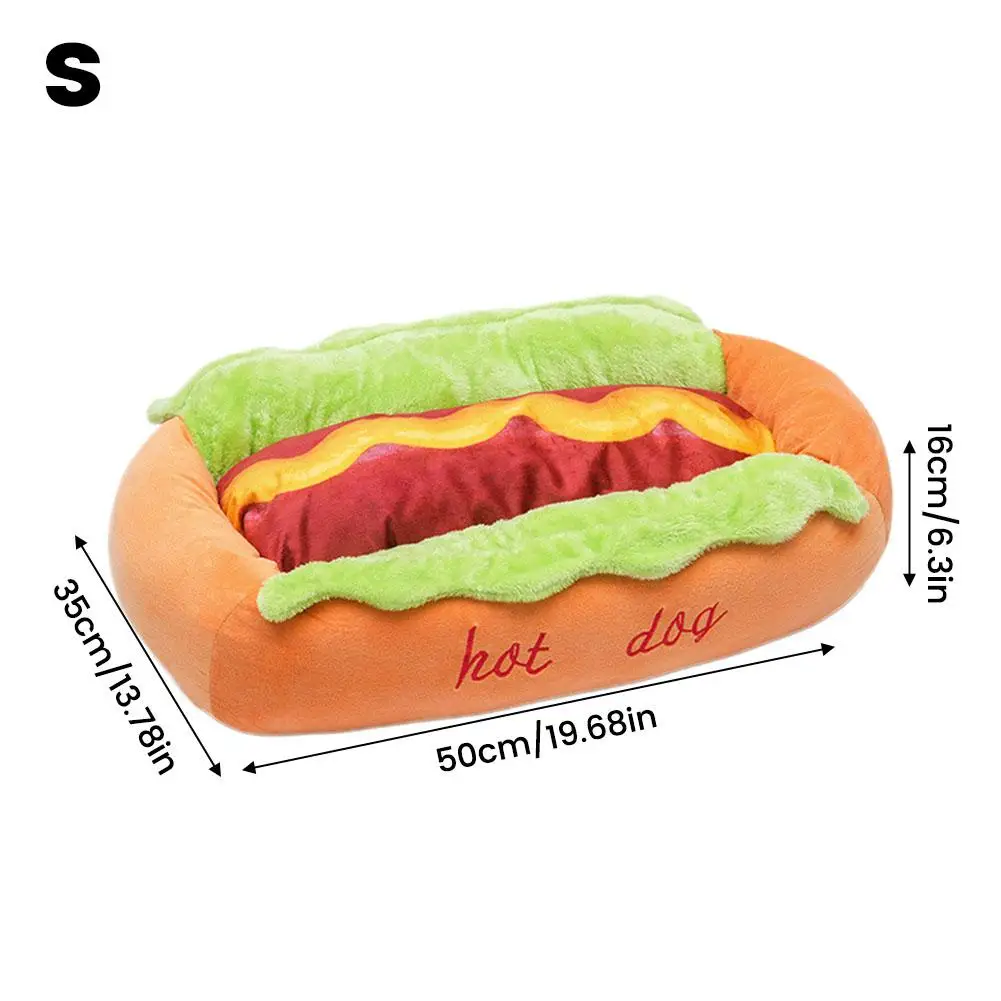 Haustierbett in Hot-Dog-Form, Hundeliege, Katzenschlafkissen, Weiche Faser, Warmes Welpenhaus, Abnehmbare