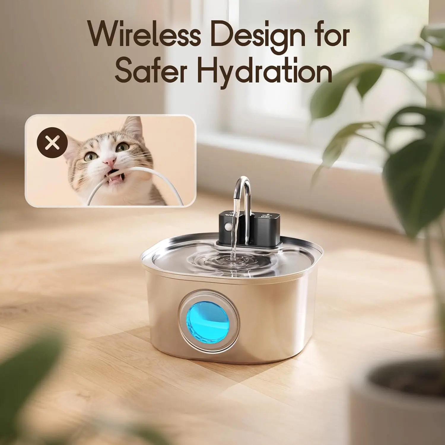 3L Edelstahl Drahtlose Aufladen Sensor Katze Wasser Brunnen Auto – Bild 4