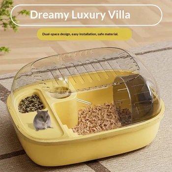 Vollständig Sichtbare Acryl-Hamstervilla Multifunktionaler Hamsterkäfig mit Futterbereich Wasserspender