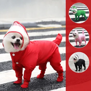 Wasserdichte Hundekleidung, kleiner Regenmantel für Hunde mit Regenschuhen, Overalls, Jumpsuit, Regenmantel