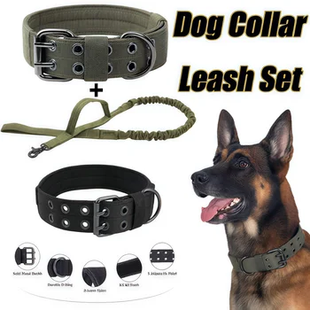 Taktisches Hundehalsband-Set für den Außenbereich, Hundeleine, Metallschnalle, atmungsaktiv, Nylon