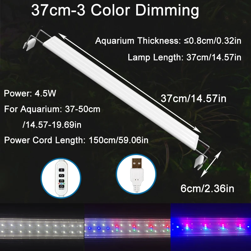 USB-Aquarium-Clip-Licht, dimmbare Farbe, LED-Aquarium-Licht für Wasserpflanzen wachsen, Landschaften