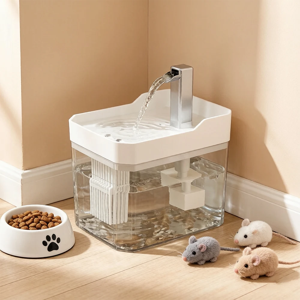 Katzen-Trinkbrunnen mit Auto-Filter, transparent, Anti-Trockenlauf-Funktion, recirkulierender Spender