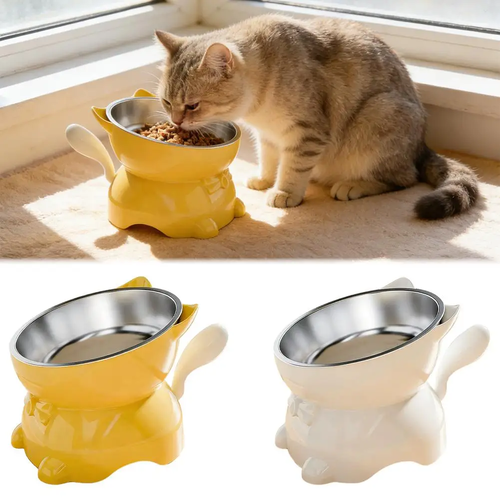 Erhöhter Edelstahl-Katzenfutternapf, Geneigte Futter- und Wasserschale mit Niedlichem Ohrenständer