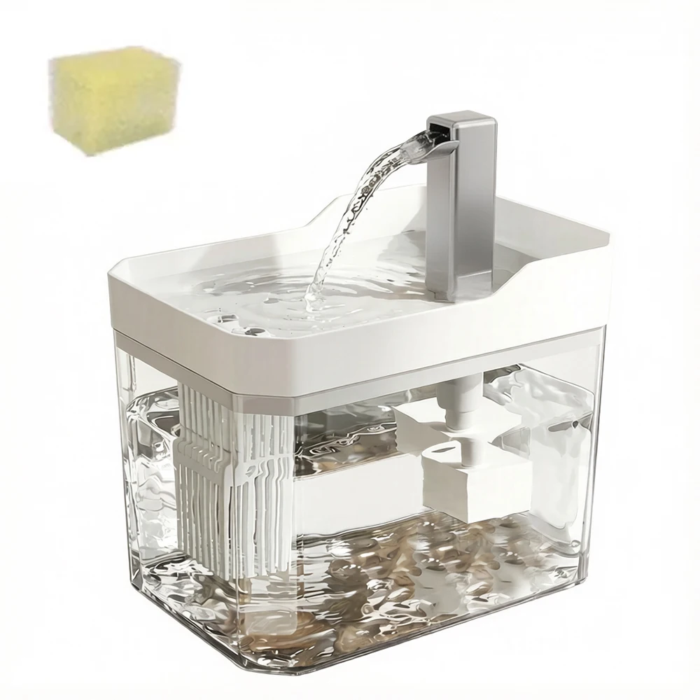 Katzen-Trinkbrunnen mit Auto-Filter, transparent, Anti-Trockenlauf-Funktion, recirkulierender Spender