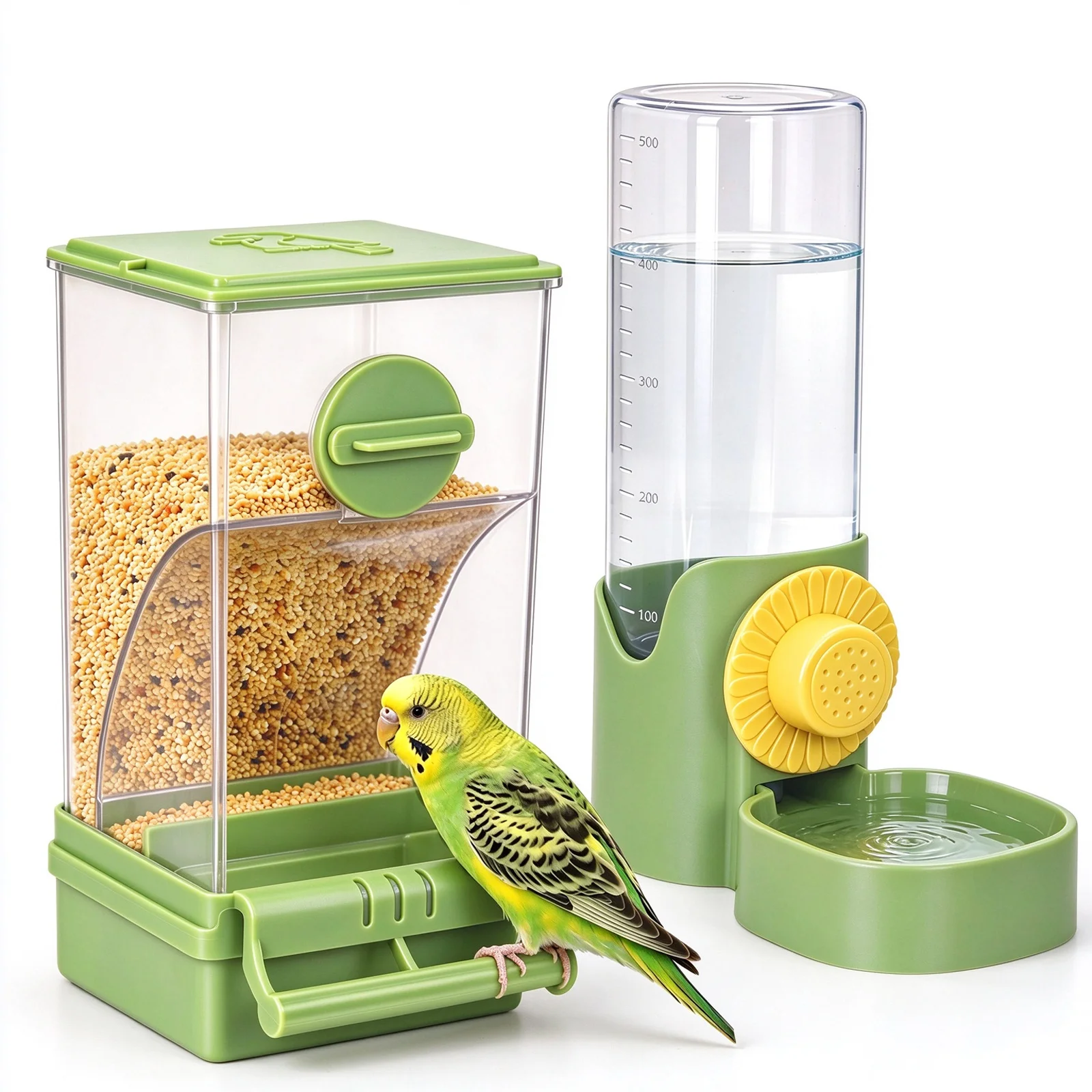 Automatischer Vogelfutterspender und Wasserspender-Set, kein Unrat, Futterbehälter für Papageienkäfige