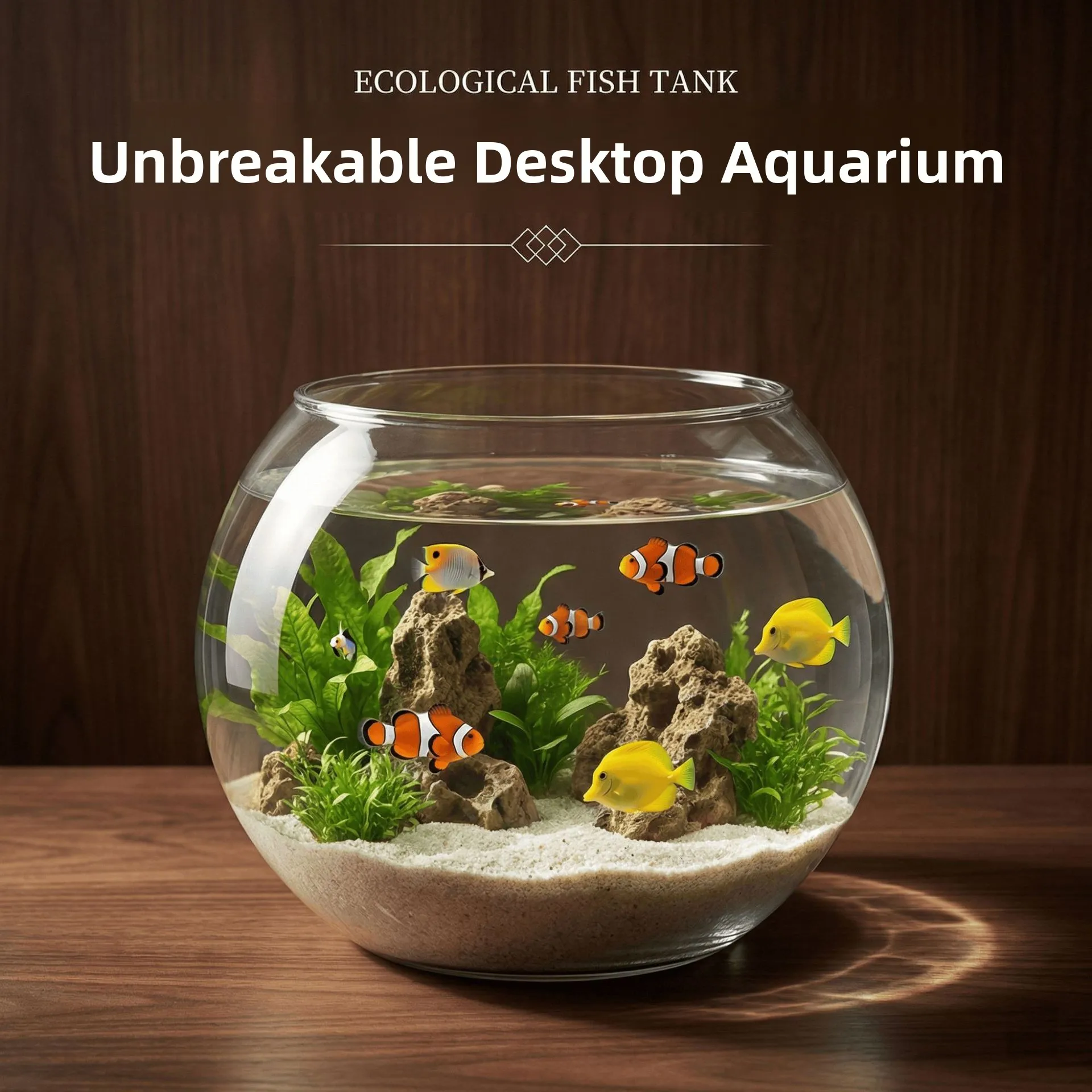 Glasähnliches Rundes Fischbecken Ökologisches Aquarium für Schreibtisch und Wohnzimmer Hochtransparentes