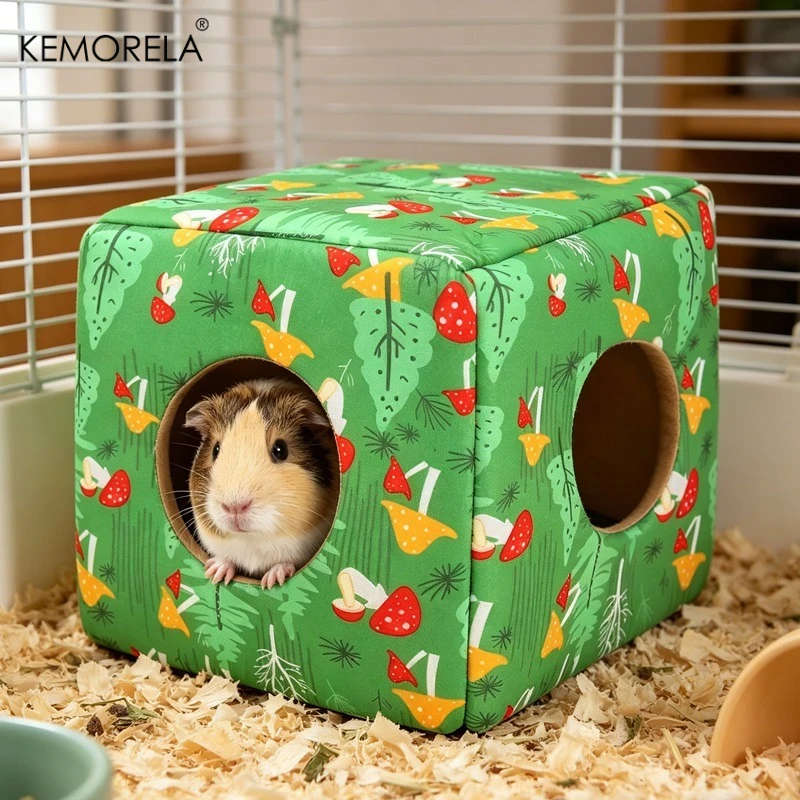 KEMORELA Kleintierbetten Meerschweinchen-Versteck Waschbares Hasenhaus Gemütliches Quadratisches Hamsterbett