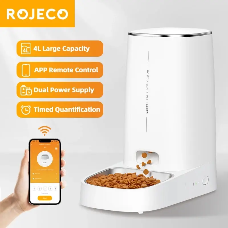 ROJECO Automatischer Katzenfutterautomat für Haustiere, intelligentes Katzenfutter, Kibble-Spender