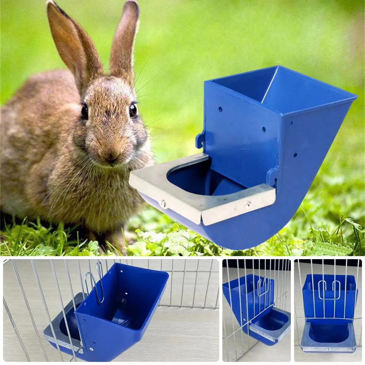 Blaue Kaninchen-Futterbox Hängender Futtertrog für Kaninchenkäfig – Bild 3