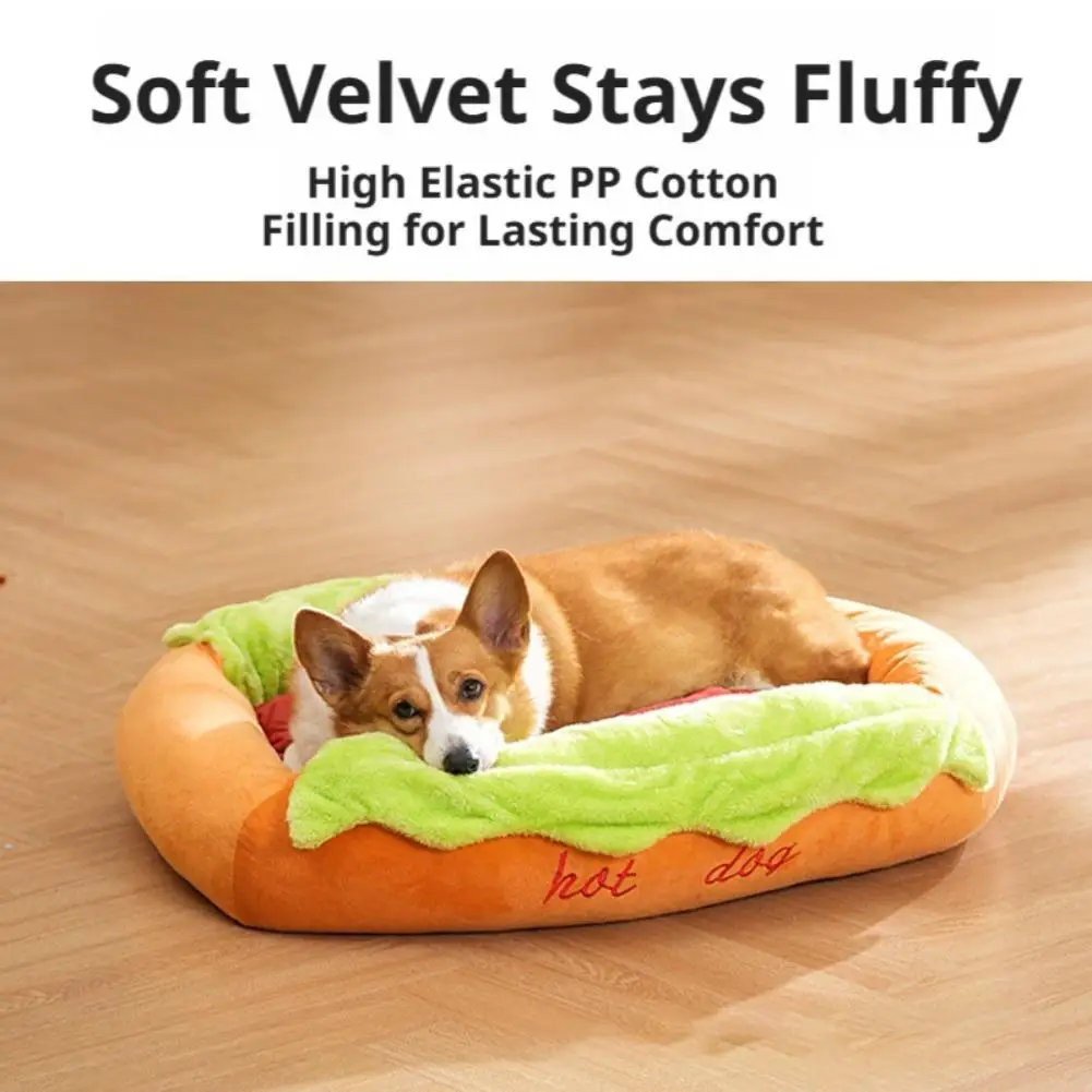 Haustierbett in Hot-Dog-Form, Hundeliege, Katzenschlafkissen, Weiche – Bild 5
