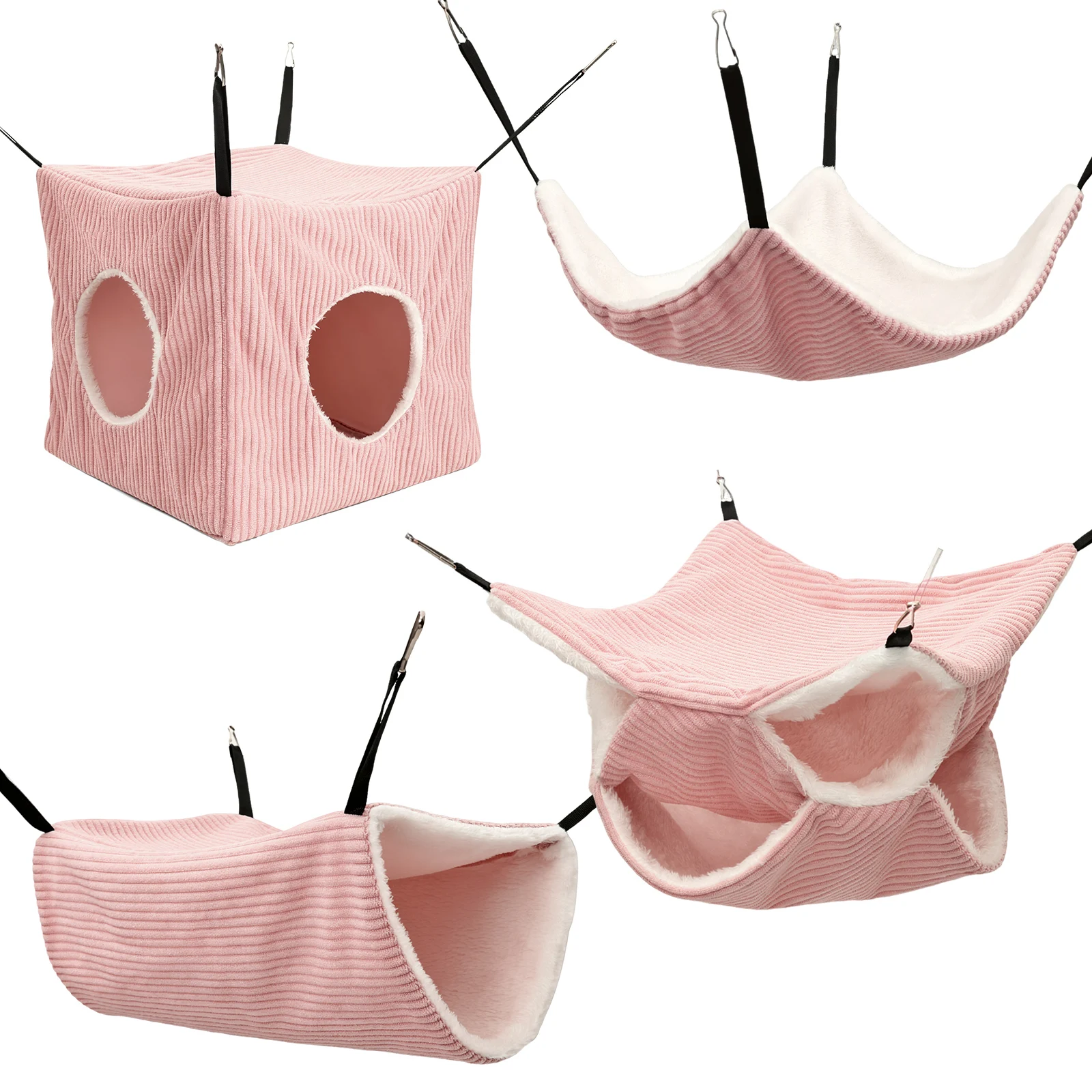 4er-Pack Hamster-Hängematte-Set Meerschweinchen-Hängebett mit Haken Maschinenwaschbarer Hamster-Hängetunnel
