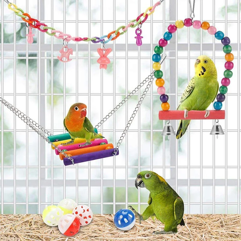 Vogelkäfig-Spielzeug für Papageien, Holzvögel, Schaukel, zuverlässig – Bild 6