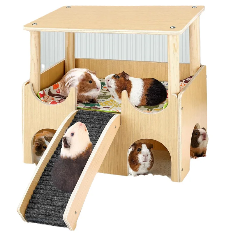 Meerschweinchenhaus aus Holz | 2-stufiges Kleintierversteck mit Treppe | Schnelle Montage