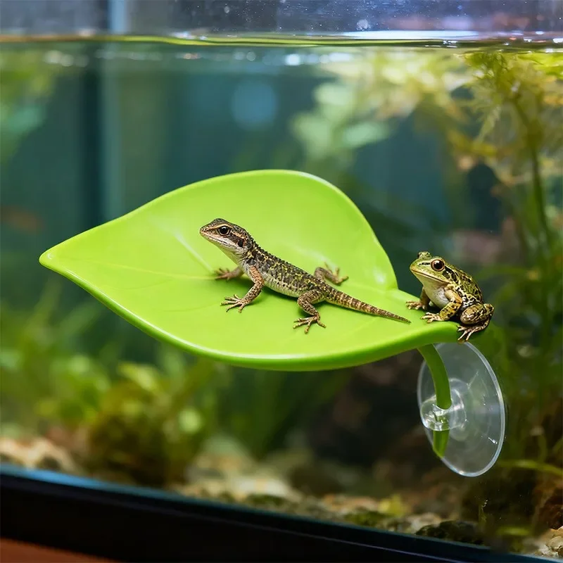 Reptilien-Sonnenliegeplatz Ruhterrasse Frosch-Habitat Blatt mit Saugnapf Terrarium-Zubehör Simulierte Blätter