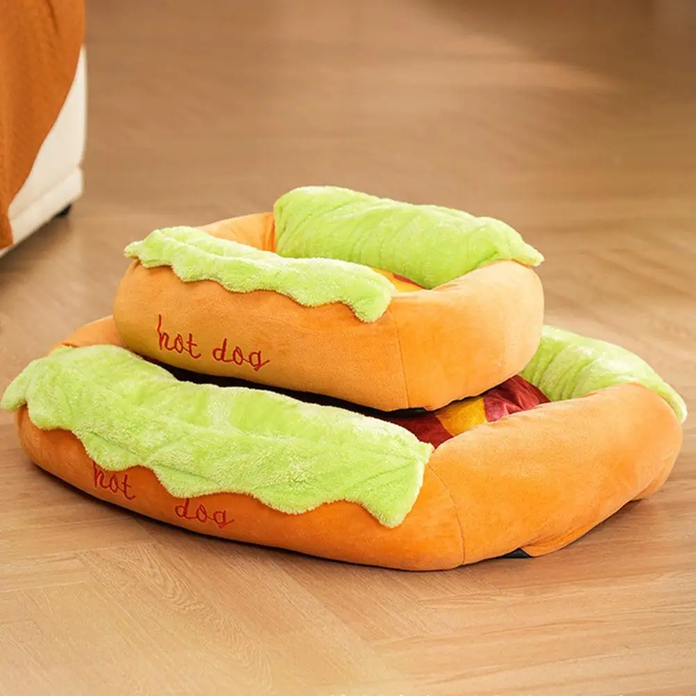 Haustierbett in Hot-Dog-Form, Hundeliege, Katzenschlafkissen, Weiche – Bild 3