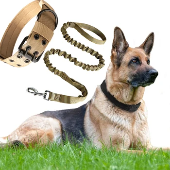 Hundehalsband, strapazierfähig, verstellbar, militärisches Haustierhalsband, taktisches Leinen-Set
