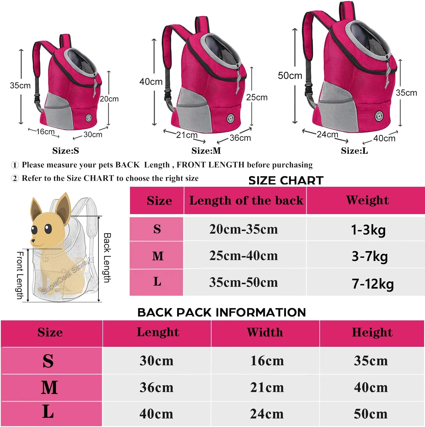 Hunde-Haustier-Rucksack, Reisetasche, Vorderrucksack, atmungsaktiv – Bild 3