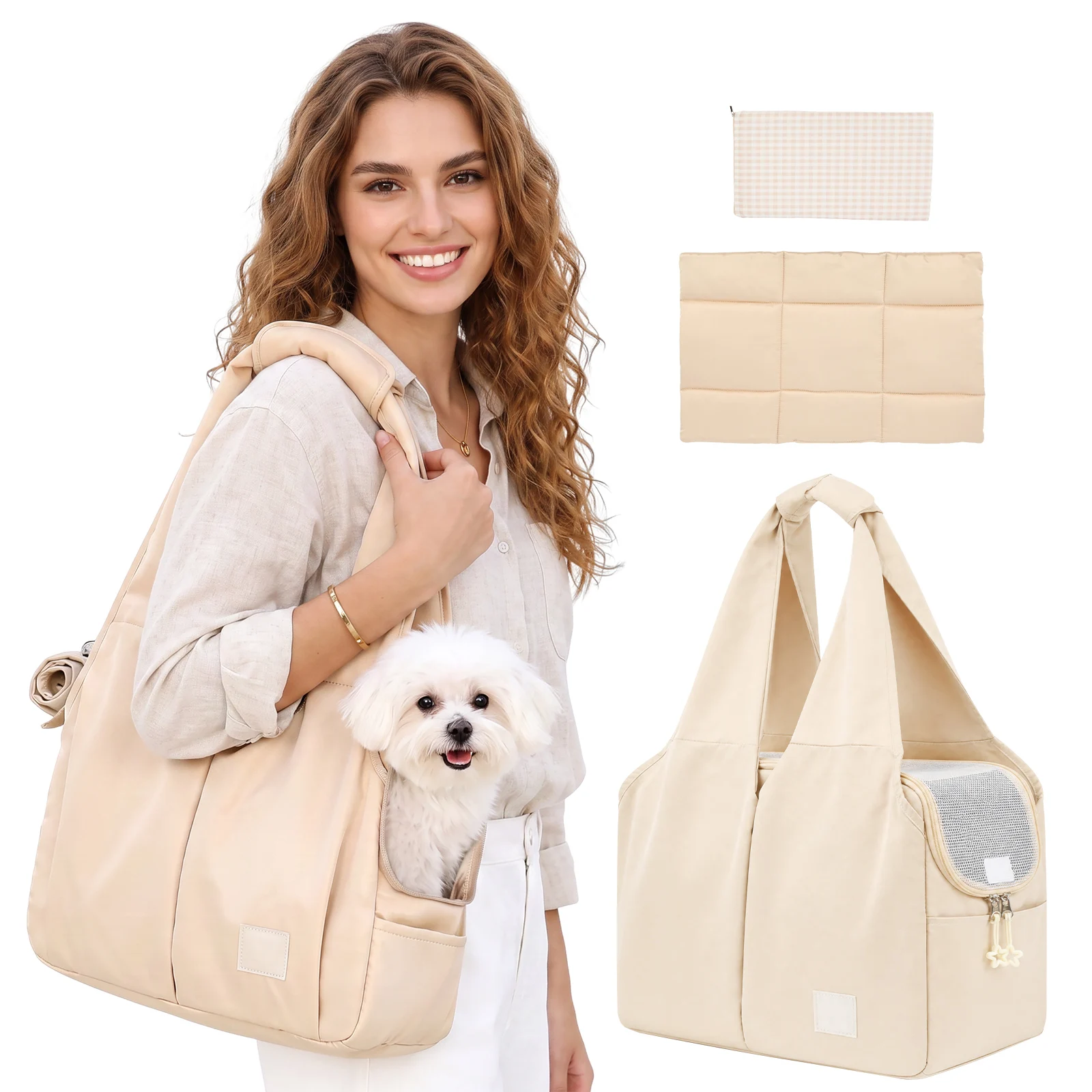 Hundetransporttasche mit großer Kapazität, tragbare Haustier-Handtasche mit mehreren Taschen
