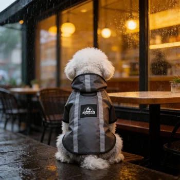 Schwarzer Regenmantel für Hunde im Frühling und Sommer. Zur Verwendung während der Regenzeit. Geeignet