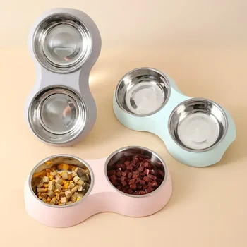 Doppel Pet Food Schüssel Edelstahl Drink Pet Trinken Lebensmittel Hundefutter Welpen Fütterung Liefert
