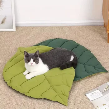Bettmatten für Katzen, weiche Baumwolle, blattförmig, für Kätzchen, Katzen, Welpen, Hunde, Bettmatte