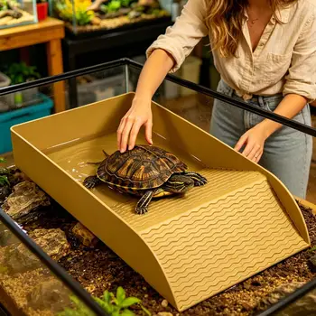 Reptilien-Badeschale mit Rampe für Schildkröten, Bartagamen, Eidechsen, Geckos und Schlangen, Aquarium-Zubehör