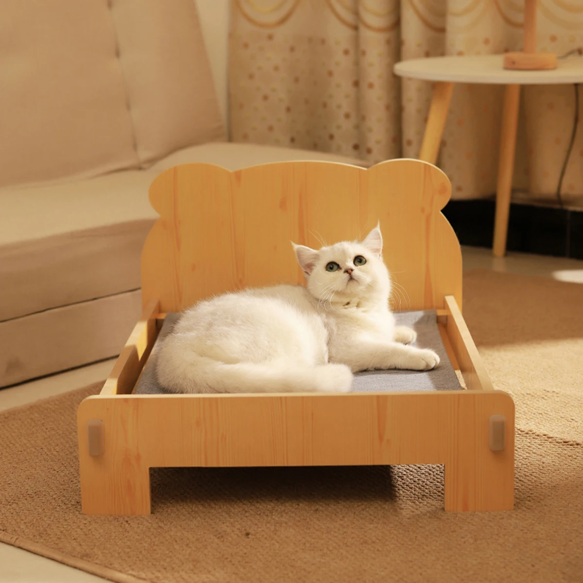 Katzenbett aus Holz, Katzen- und Hundebett mit Teddybärenmuster – Bild 6