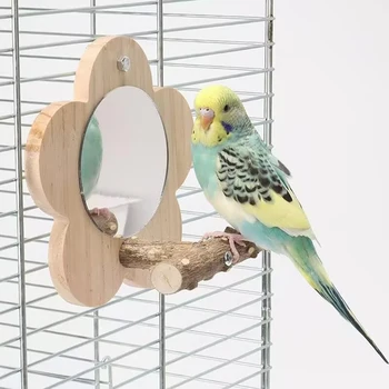 Blume Vogelkäfig Barsch Spiegel Papagei Spielen Übung Ständer Holz Papagei Spielzeug Geeignet für Conures